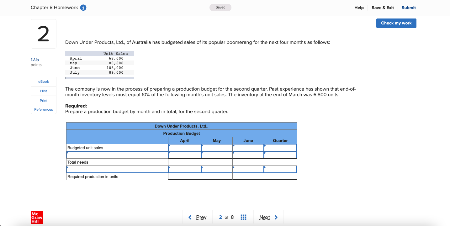  Chapter 8 Homework Saved Help Save & Exit Submit Check my