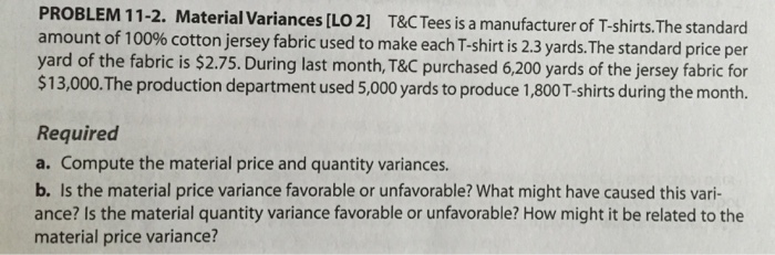  Complete A and B below. PROBLEM 11-2. Material Variances [LO 2]