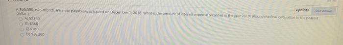  dpoints A136.000 two month note payable was issued on December 1,