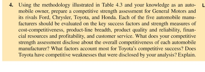  L 4. Using the methodology illustrated in Table 4.3 and your
