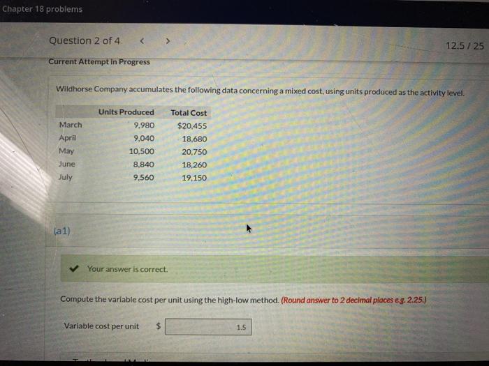  Chapter 18 problems Question 2 of 4 12.5/25 Current Attempt In