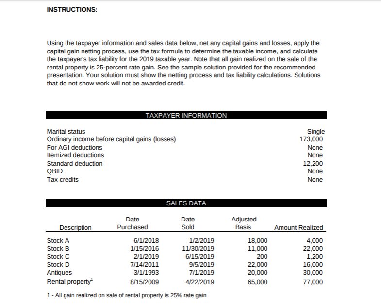 not the same numbers in the posted questioN)problem). SAMPLE SOLUTION TAXPAYER INFORMATION