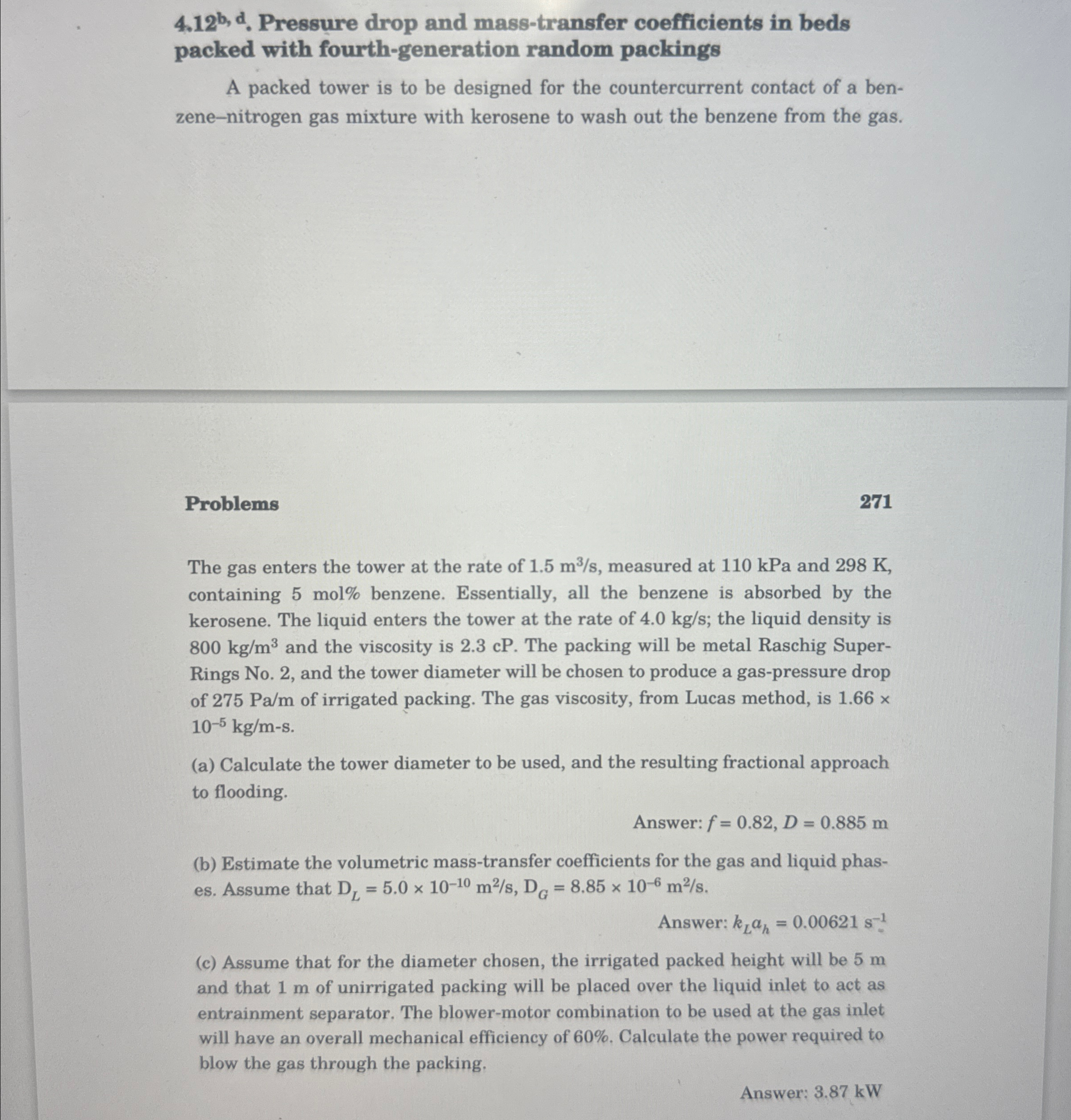  4.12?b,d. Pressure drop and mass-transfer coefficients in beds packed with fourth-generation