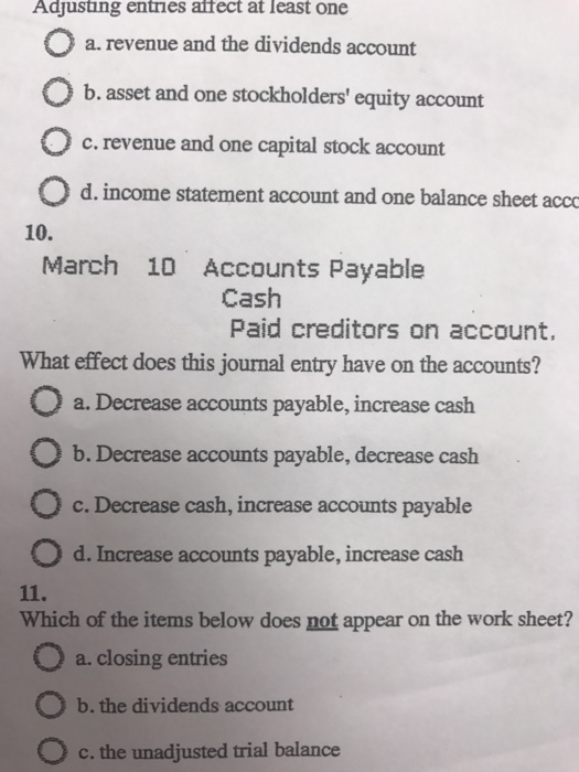  what affect does this journal entry have on the accounys Adjusting