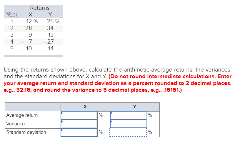  Returns Year X Y 12% 25 % 2 28 34 3913