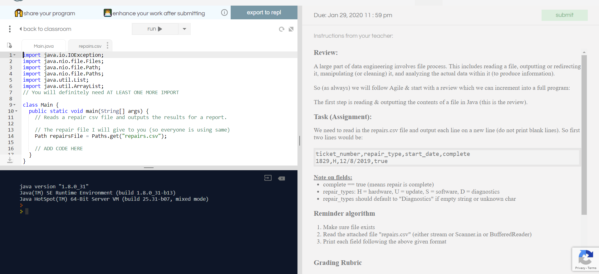 How is this done? export to repl enhance your work after submitting