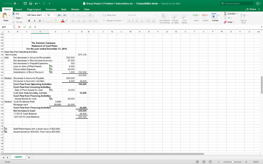 Project 3 Problem 1 Instructions.xls - Compatibility Mode Saved to my Mac