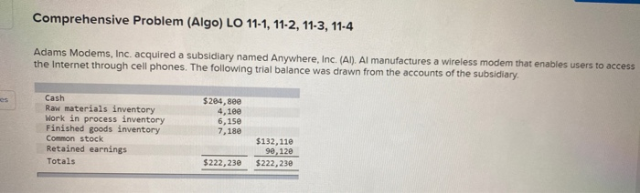  Comprehensive Problem (Algo) LO 11-1, 11-2, 11-3, 11-4 Adams Modems, Inc.