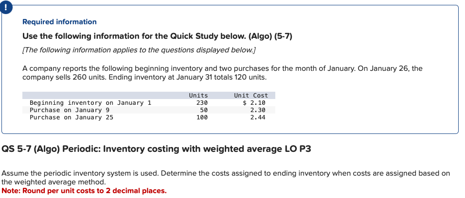 Required information Use the following information for the Quick Study below.