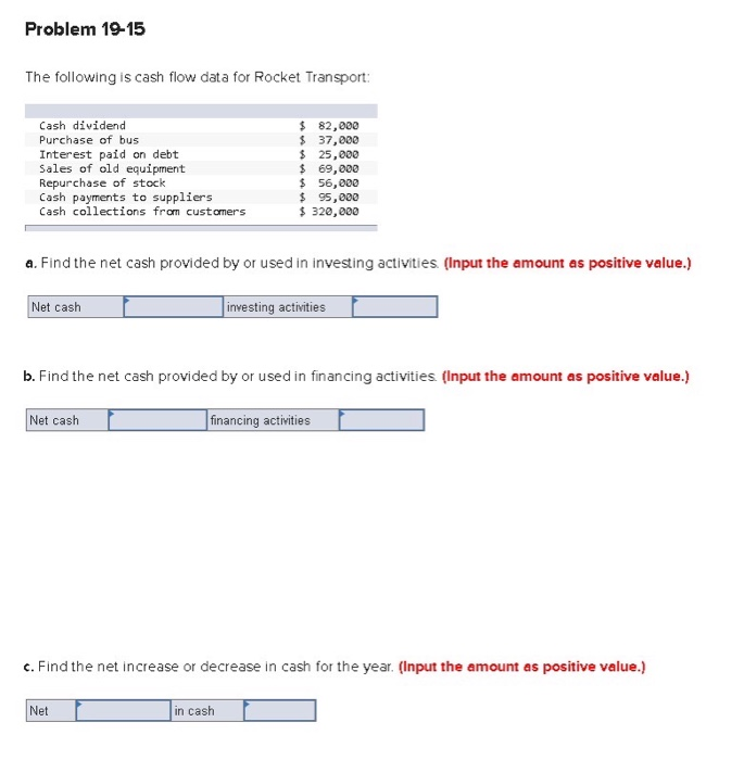  Problem 19-15 The following is cash flow data for Rocket Transport: