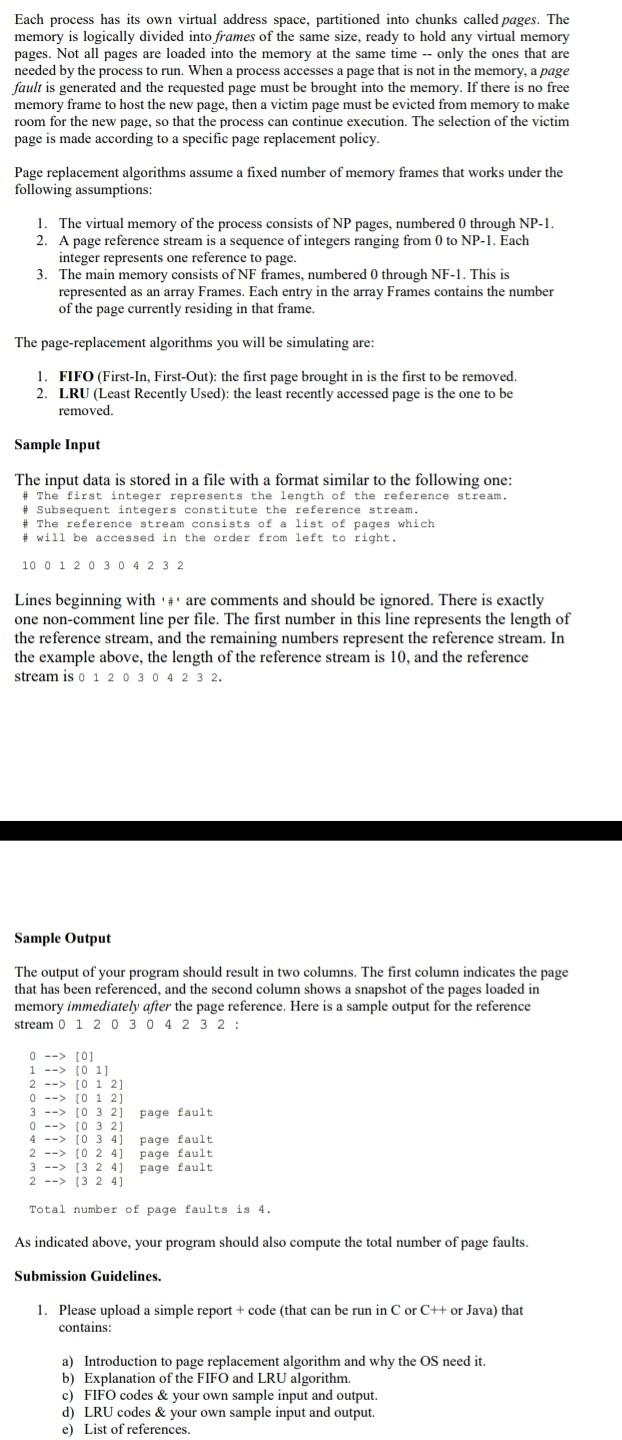  Each process has its own virtual address space, partitioned into chunks