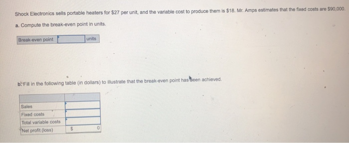  Shock Electronics sells portable heaters for $27 per unit, and the