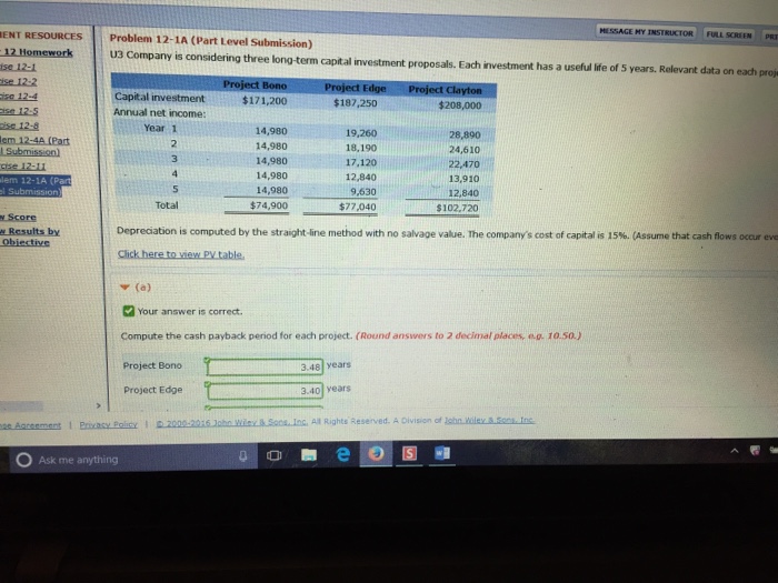  MESSAGE MY INSTRUCTOR ENT RESOURCES Problem 12-1A (Part Level Submission) 12
