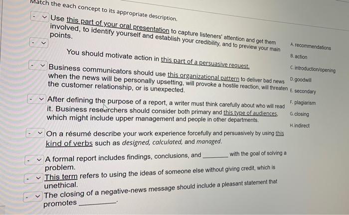  atch the each concept to its appropriate description. - Use this