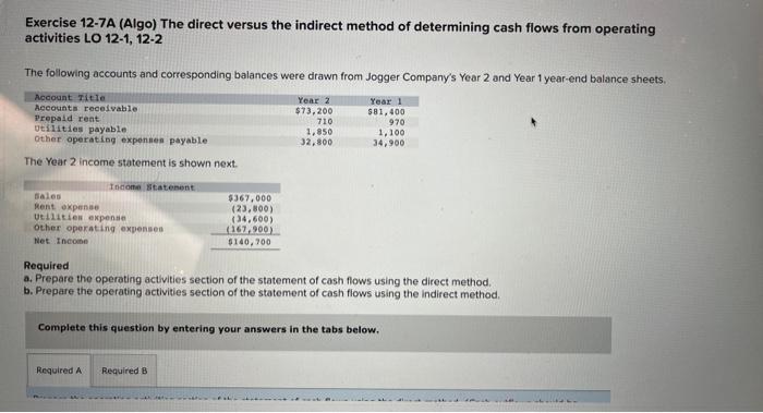 of determining cash flows from operating activities LO 12-1, 12-2 The following