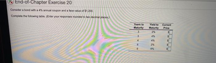 please help * End-of-Chapter Exercise 20 Consider a bond with a 4%