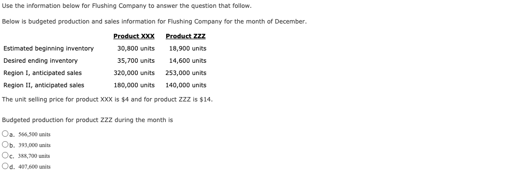  Use the information below for Flushing Company to answer the question