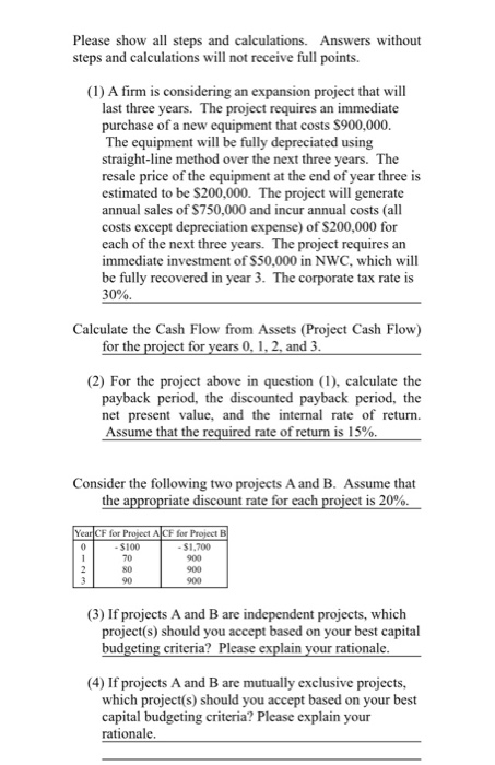  Please show all steps and calculations. Answers without steps and calculations