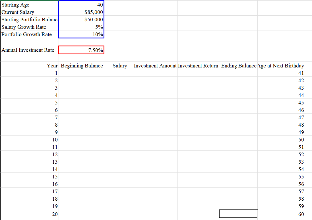 Problem Statement Suppose that you begin planning your investments on your 40th