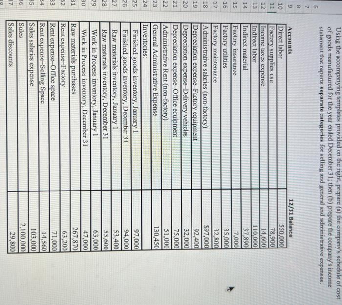  Using the accompanying templates provided on the right, prepare (a) the