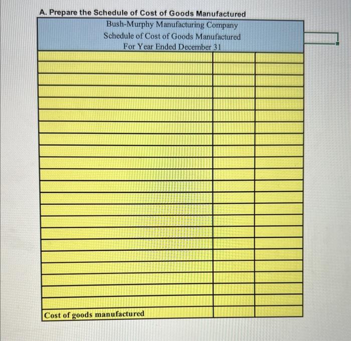 company's schedule of cost of goods manufactured for the year ended December