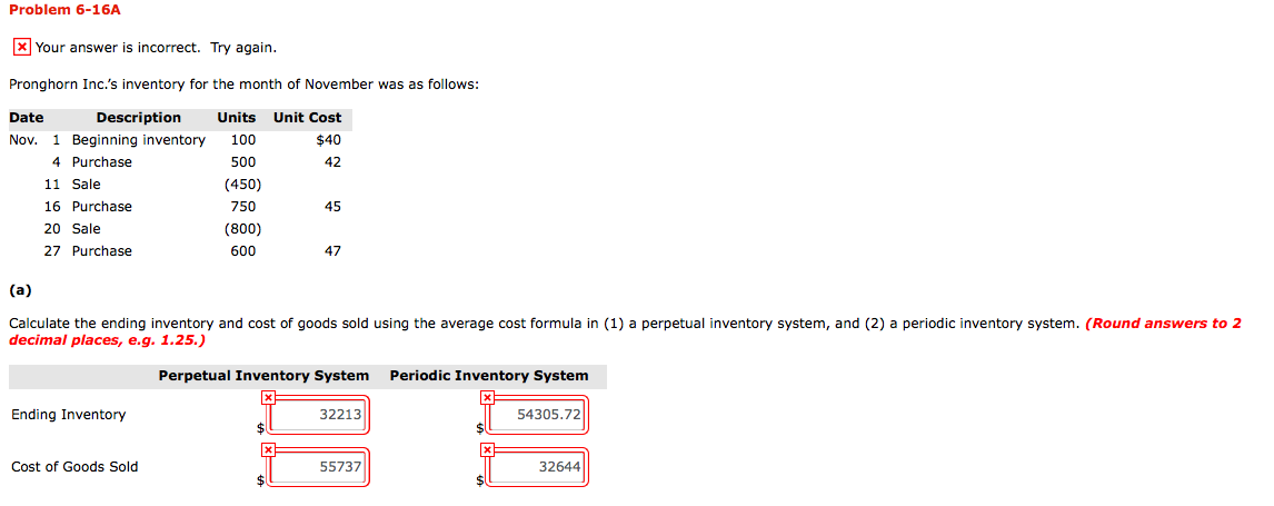  Problem 6-16A x Your answer is incorrect. Try again. Pronghorn Inc.'s