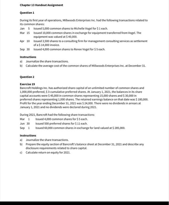  Chapter 13 Handout Assignment Question 1 During its first year of