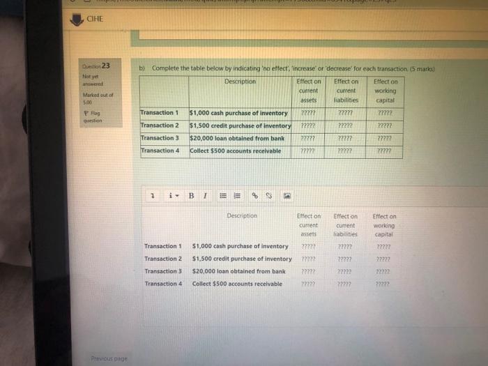  CIHE Demo23 b) Complete the table below by indicating no effect,