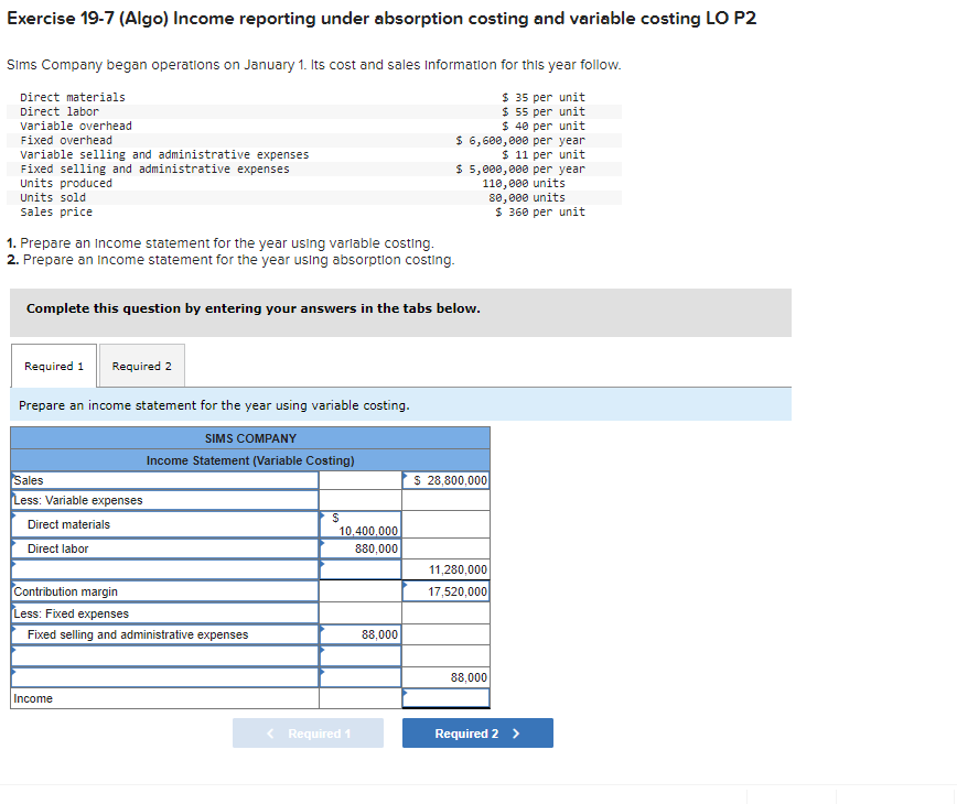  Required 1 Required 2 Prepare an income statement for the year