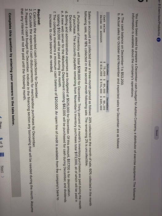  er 8 Exercises/Problems You have been asked to prepare a December