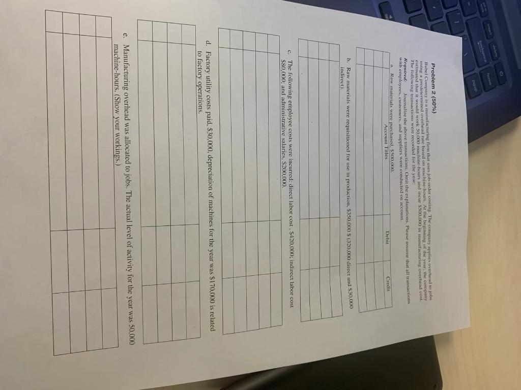 pour Problem 2 (50%) using a predetermined overhead rate based on