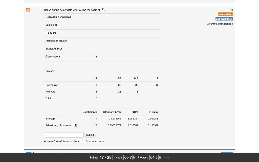  #9 Based on the below data what will be the value