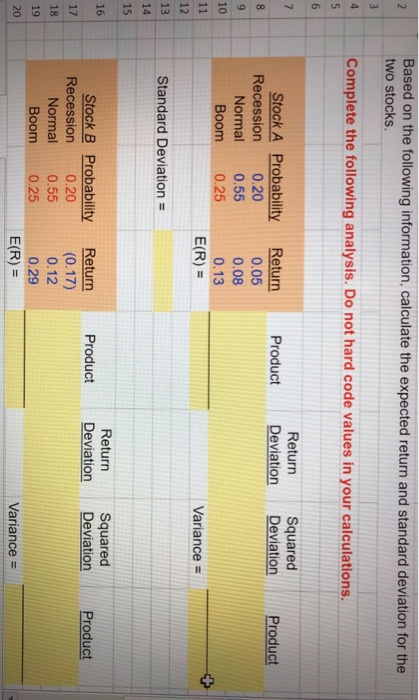 stocks. X 5 ? Calculating Returns and Standard Deviations - Excel PAGE