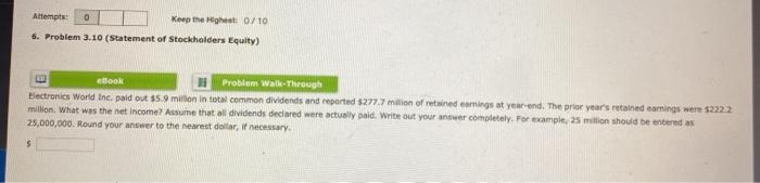  0 Attempte: Keep the Highet: 0/10 6. Problem 3.10 (Statement of