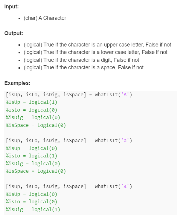 Without using iterations or conditionals MATLAB Input: - (char) A Character