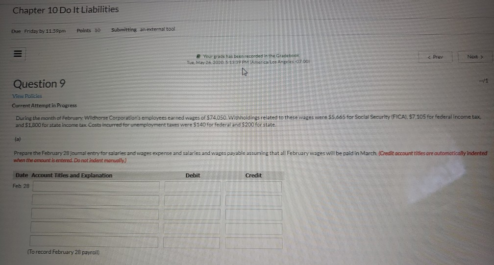 Chapter 10 Do It Liabilities Due Friday by 11:59pm Points 10