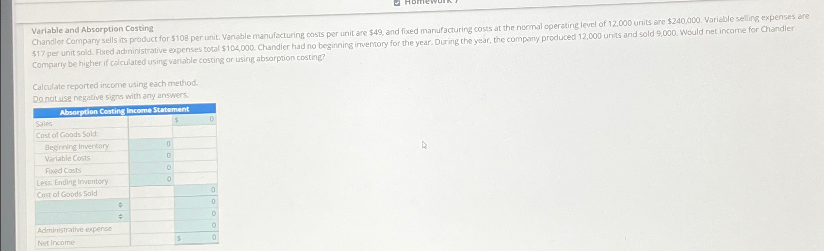  Variable and Absorption Costing Company be higher if calculated using variable