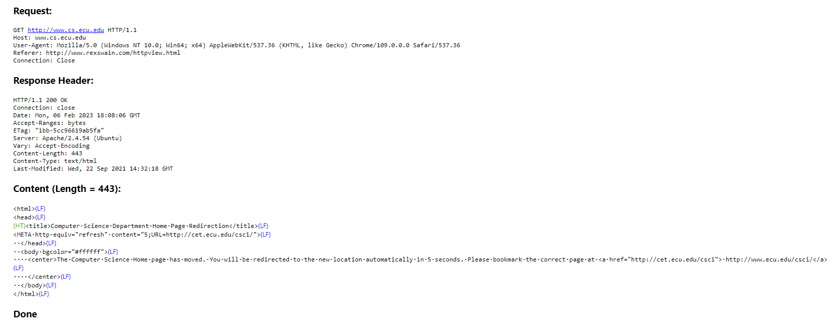 301 was returned for http://www.ecu.edu? Request: HEAD http://WWW. ecu. edu HTTP/1.1 Host: