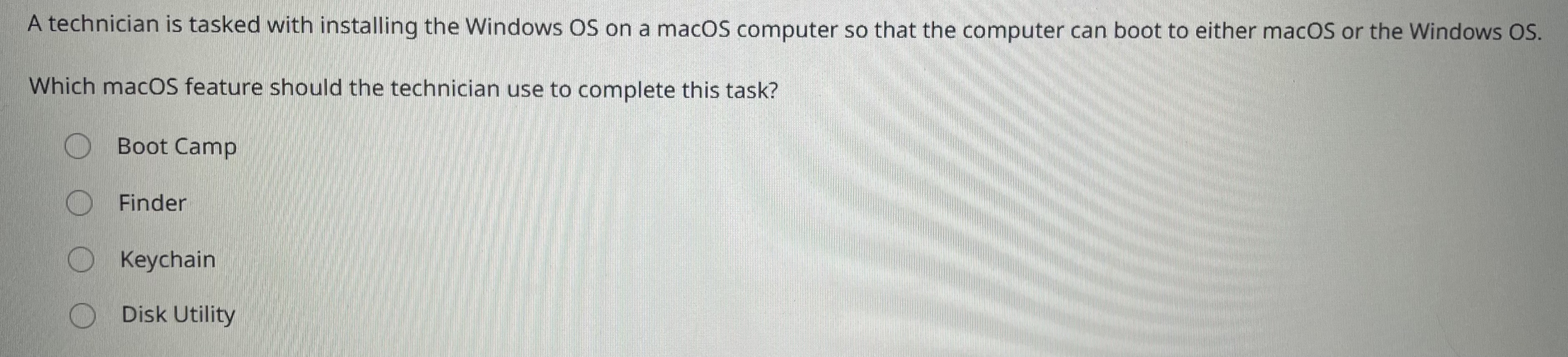  A technician is tasked with installing the Windows OS on a