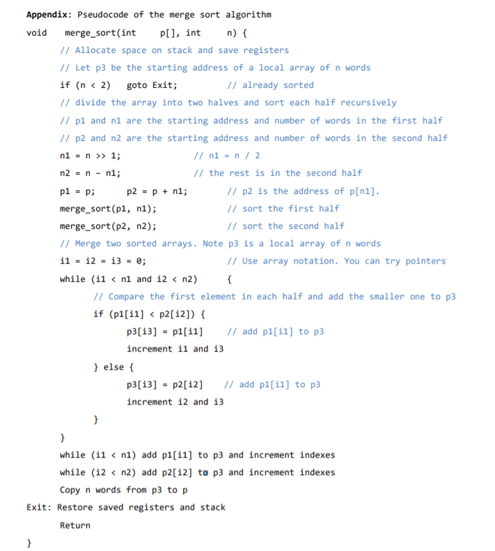 Can you do the c merge sort code below to mips code