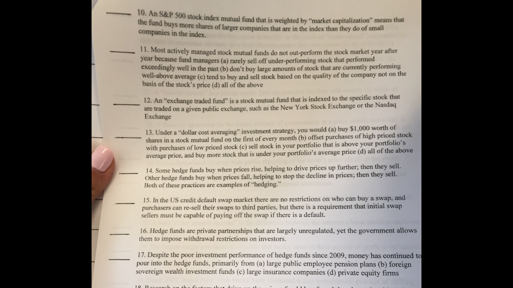  please do 11, 13, 14, 17 10. An S&P 500 stock