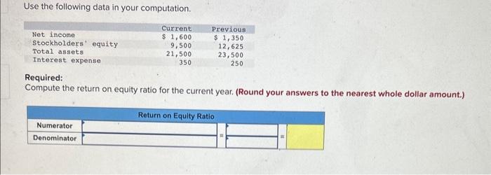  Use the following data in your computation. Required: Compute the return