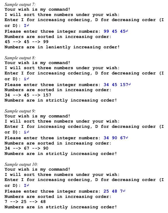 to choose whether sorting order is in increasing order ('I' or 'i')