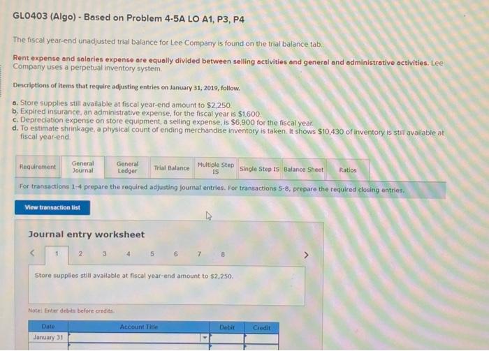  (mainly need help for journal entry) GLO403 (Algo) - Based on