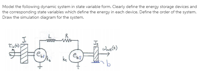  Model the following dynamic system in state variable form. Clearly define