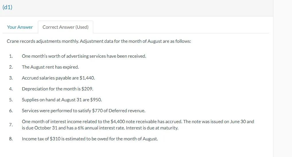 cash for services performed in August. 15 Purchased additional equipment on account