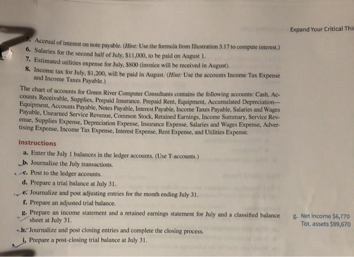balances in the Ledger accounts (use T accounts) 2. Post to the