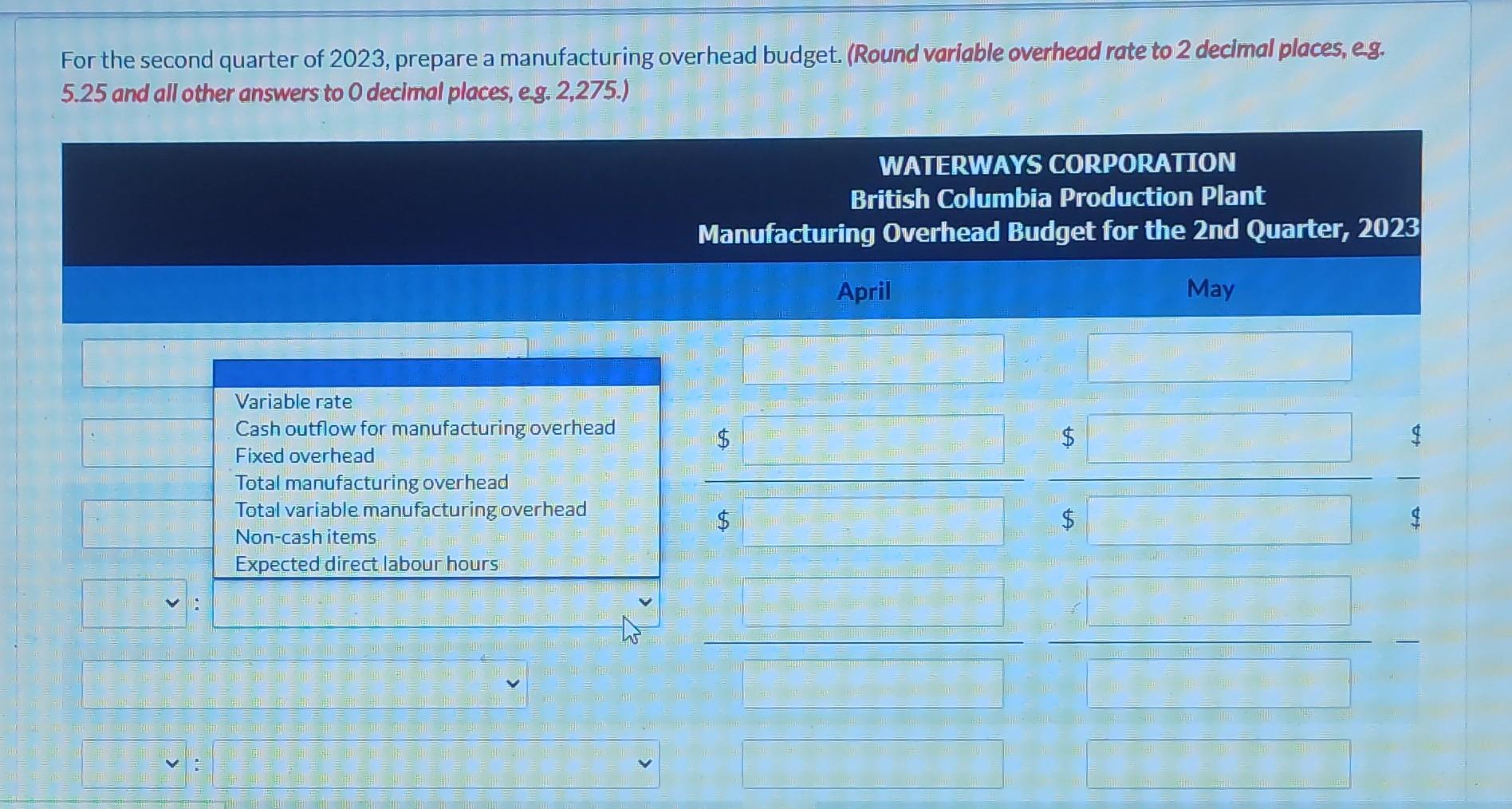 please answer atleast few tables correctly. thank you ;_; Waterways Corporation has