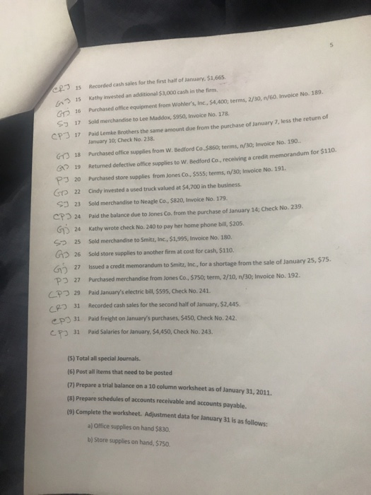 equity for the month of January. (14) Prepare a January 31,balance shhet.