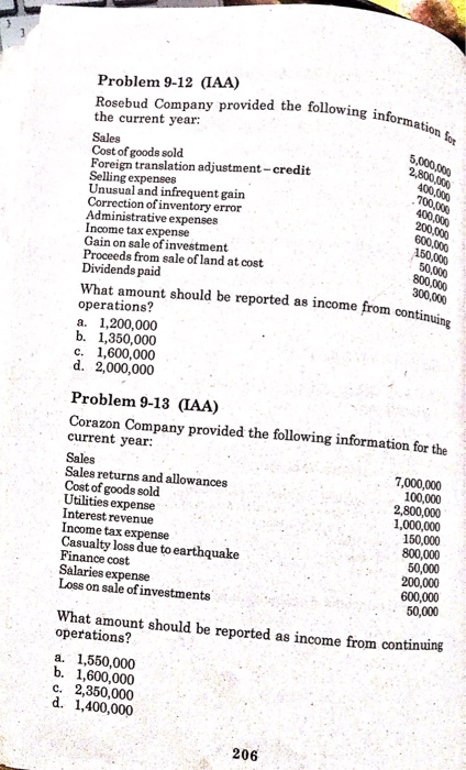  Answer and show your solution Problem 9-12 (IAA) Rosebud Company provided